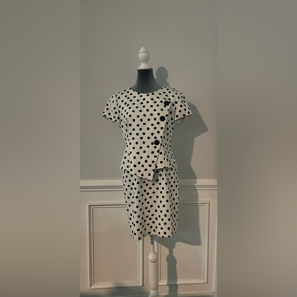Evan Picone Petite Dress Size 10P Black and White Dots - Picture 2 of 7